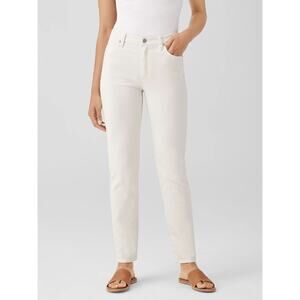 Eileen Fisher White Jeans High Waisted‎ Slim-Leg Organic Cotton Sz 16